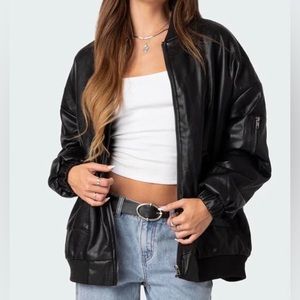 Edikted XS Oversized Faux Leather Bomber Jacket